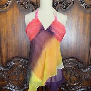 New Women's BCBG Tye Dye Silk Chiffon Halter Top Size Small